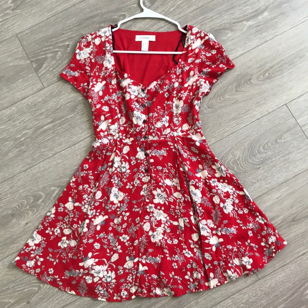 Floral White and Red Forever 21 Mini Dress